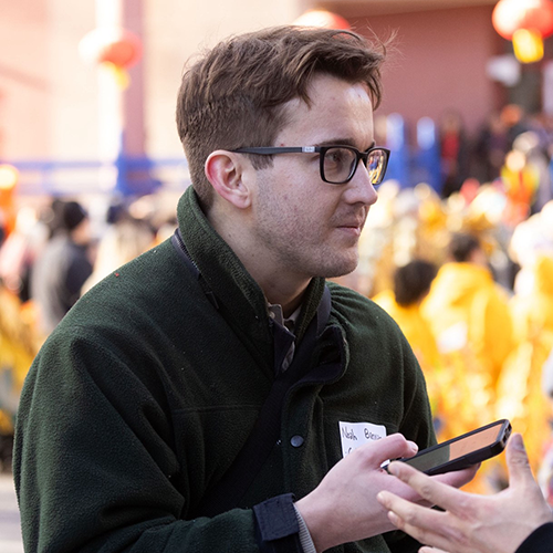 Noah Brennan conducting an interview